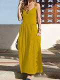 Namcoverse Summer Women's Solid Color Casual Pleated Pleated Maxi Dress