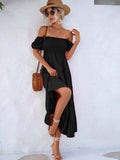 Namcoverse Women Elegant Party High Waist Puff Sleeve Maxi Dress