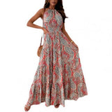 Namcoverse Vintage Bohemian Print Backless Off Shoulder Dress