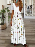 Namcoverse Fashion V Neck Lace Short Sleeve Printed Maxi Dress