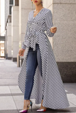 Namcoverse Fashion Casual Stripe Long Sleeve Blouse V-Neck Maxi Dress