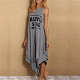 Namcoverse Fashion Loose O-Neck Letter Printed Vest Casual Irregular Maxi Dress