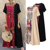 Namcoverse Fashion Bohemian Vintage Patchwork Linen Cotton Beach Party Maxi Dress