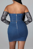 namcoverse Paisley Patchwork Bandeau Romantic Denim Dress Suit