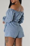 namcoverse Solid Color Washed Denim Cozy Pocket Romper