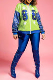 namcoverse Color Block Patchwork Sporty Sequined Jacket