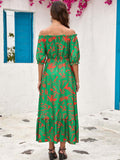 Namcoverse Summer Fashion Print Off Shoulder A-Line Holiday Beach Party Maxi Dress