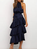 Namcoverse Ruffle Fashion Solid Color Sleeveless A-Line Elegant Fit Party Maxi Dress