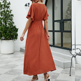 Namcoverse Elegant V-Neck Short Flare Sleeves Elastic High Waist Maxi Dress