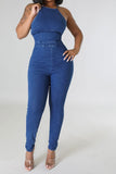 namcoverse Blue Denim Smart Backless Jumpsuit