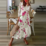 Namcoverse Elegant V Neck Tassel Loose Printed Boho Style Hollow Lace Maxi Dress