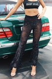 namcoverse Black Mesh Patchwork Glitter Flare Pants