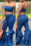 namcoverse Bandeau Ruffled Denim Pants Suit