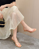 namcoverse Clear Cross Strap Modern Square Toe Sandals