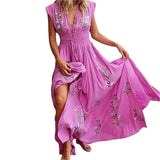 Namcoverse Bohemian Fashion Floral Print Lace Up Tassel Swing Maxi Dress