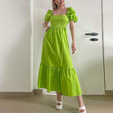 Namcoverse Summer Women Fashion Elegant Solid Color Pleated Elegant Ruffle Maxi Dress