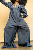 namcoverse O-ring Design Cutout Cool Wide Leg Denim Jumpsuit