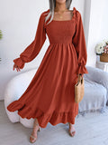 Namcoverse Elegant Folds Full Sleeve Ruffles A-line Maxi Dresses