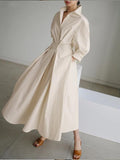 Namcoverse Summer Women's Fashion Solid Color Retro Lapel Shirt Long Sleeve Swing Maxi Dress