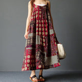 Namcoverse Cotton Linen Bohemian Sleeveless Loose Casual Midi Dress