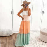 Namcoverse Women's Fashion Sleeveless Suspender Stitching Casual Loose Maxi Dresses