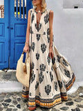 Namcoverse Fashion Print Beach Sundress Sexy V Neck Sleeveless Maxi Dress