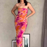 Namcoverse Trendy Crinkled Tulle Tie-Dye Bodysuit Backless Sexy Maxi Dress