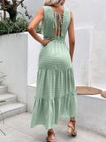 Namcoverse Elegant Lace Stitching Sexy Open Back Sleeveless Ruffle Fashion V Neck Maxi Dress