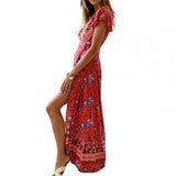 Namcoverse Sexy V-neck Floral Print Boho Vintage Casual Dress