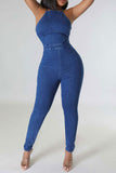 namcoverse Blue Denim Smart Backless Jumpsuit