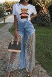 namcoverse Lace Patchwork Rocking Wide Leg Jeans