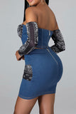 namcoverse Paisley Patchwork Bandeau Romantic Denim Dress Suit