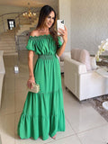 Namcoverse Women's Slant Collar Solid Color Casual Loose Ruffle Beach Party Elegant Maxi Dress