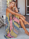 Namcoverse Trendy Elegant Boho Party Beach Vacation V Neck Printed Floral Maxi Dress