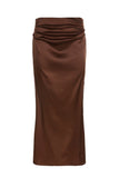 namcoverse Brown Satin Low-Rise Slit Midi Skirt