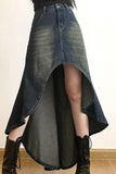 namcoverse Wash High Rise Distressed Irregular Denim Skirt