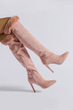 namcoverse Pointed Toe Fuzzy High Heel Knee High Boots