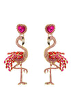 namcoverse Rhinestone Heart Flamingo Earrings