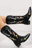 namcoverse Floral Embroidery Square Toe Knee High Boots