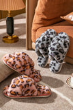 namcoverse Leopard Print Cross Strap Fuzzy Slippers