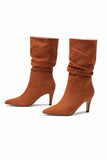 namcoverse Suede Pointed Toe Pleated Stiletto Heels Ankle Boots