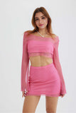 namcoverse Sequins Mesh Crop Top Mini Skirt Set