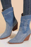 namcoverse Rhinestone Mid-Calf Pointed Toe Western Cowboy Boots