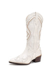 namcoverse White Embroidery Pointed Western Cowboy Boots