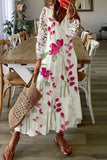 Namcoverse Elegant V Neck Tassel Loose Printed Boho Style Hollow Lace Maxi Dress