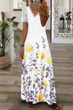 Namcoverse Fashion V Neck Lace Short Sleeve Printed Maxi Dress