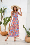 Namcoverse Summer Women's Fashion Floral Print V Neck Suspenders Casual Holiday Maxi Dress