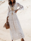 Namcoverse Elegant V Neck Loose Party Lace Maxi Dress