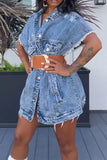 namcoverse Solid Color Chic Denim Jacket with Belt