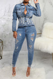 namcoverse Beaded Decor Girly Burrs Denim Coat